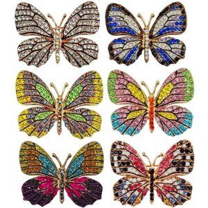 Sparkling Rhinestone Butterfly Brooch Pins – 6-Piece Colorful Crystal Set